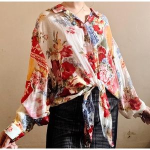 Artsy multicolor floral print top by Carole Little from the 1980s
